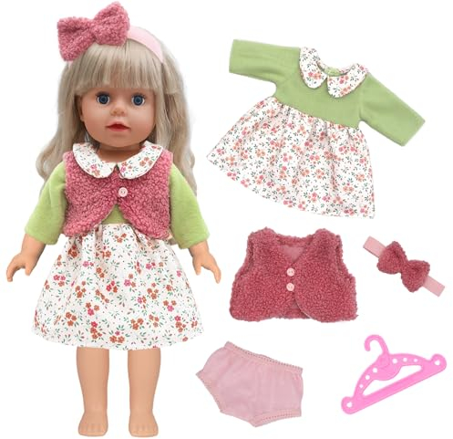 Puppenkleidung für 36-43 cm Baby Puppen, Baby Puppen Kleidung (Keine Puppe) Kleider Mäntel Haarbänder Pyjamas Unterhosen Kleiderbügel Kompatibel mit Puppenkleidung 14–18 Zoll