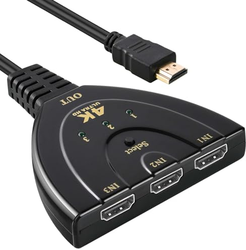 AXFEE Switch HDMI, 3 In 1 Out HDMI Switch Supporta 4K@30Hz, 3D, 1080P, UHD, Switch HDMI, Sdoppiatore HDMI, Splitter HDMI, per TV, HDTV, Proiettore, Xbox 360, Set-top Box, PS2, PS3, PS4, PC, Laptap