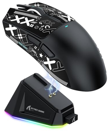 ATTACK SHARK X11 Gaming Mouse with Magnetic Charging Dock, PixArt PAW3311 Gaming Sensor, BT/2.4G Wireless/Wired Gaming Mouse with Mouse Grip Tape, 22000 DPI, Gamer Mice for Win11/Xbox/PS/Mac (Black)