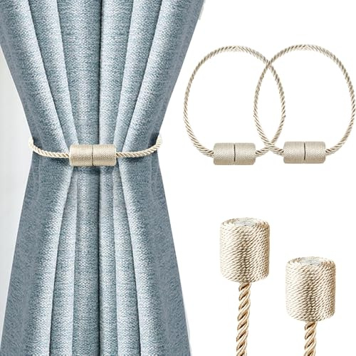 Curtain Tiebacks Clips, Strong Magnetic Tie Band Home Office Decorative Weave Tie Backs for Holders Hooks Clip for Home Outdoor Bedroom Office
