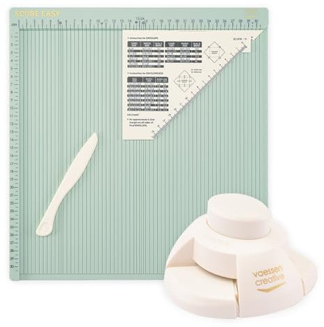 Vaessen Creative AMZBUN-0015 Bastelset-Falzbrett Score Easy 30,5 x 30,5 cm und 2-in-1 Kerbenstanzer – Ideal für Karten Basteln, Briefumschlag-Scrapbooking Zubehör, Minze-Weiß, Verschiedene