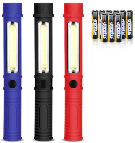 flintronic Mini ficklampa, 3 st COB-inspektionslampor med magnetklämma, ultraljus, bärbar LED-ficklampa, batteridriven ficklampa, utomhuspenna, arbete, reparation