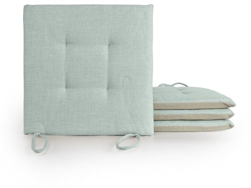 BESCH Pack 4 Cojines para Silla Usos Interior y Exterior 40x40x5cm Extra Suave Tejido Trenzado - Cojin de Asiento Decorativo de Poliéster Lavable Cómodos Acolchados (Verde Azulado)