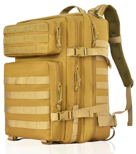 OUUTMEE Militärischer taktischer Rucksack, große Kapazität, Army Assault Militär Rucksack, Tagesrucksack, 45L,Khaki