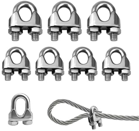 8-Pack Stainless Steel U-Type M10 Cable Clamps with Silver Finish - Durable for Washing Lines, Garden Fences, Curtain Tracks & Outdoor Fixings