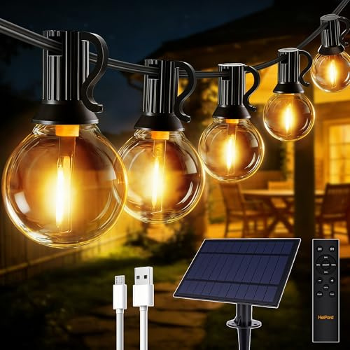 HeiPard Catena luminosa a LED Solare per Esterni, 10m, 16 + 1 G40, Dimmerabile, 3 Modalità, Telecomando per esterni, Resistente alle Intemperie, Luce Bianca Calda, Impermeabile, per giardino, balcone