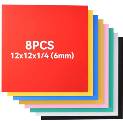 Creatorally 8 Pack Pre-Painted Colored Plywood Sheets,11.81 x 11.81 x 1/4 (6mm), 8 Colors Mixed Basswood,Ideal for Laser Cutting, Engraving, DIY Crafts, Ornaments, Models Making