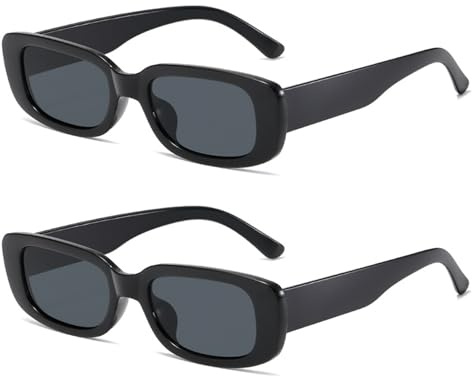 SAIIURV 2 Pares Gafas de Sol Retro Mujer Hombre, Retangle Spesse con Occhiali da Sole, Moda Gafas de Sol Clásicas con Protección UV400 para Conducir Playa Golf Ciclismo Senderismo (Negro)