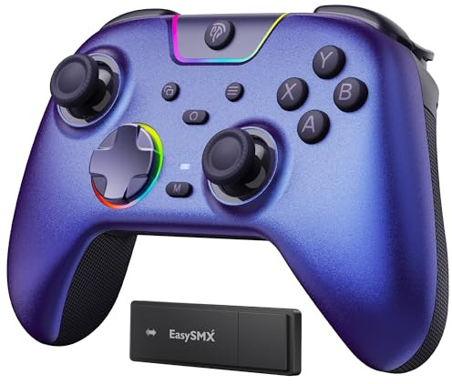 EasySMX Manette PC sans Fil avec Boutons Silencieux/RGB/Déclencheurs Hall à Deux Niveaux/Joystick sans Dérive, X05PRO Contrôleur de Jeu pour PC/Switch/Android/iOS/Android TV Box, 1000 mAh, Violet