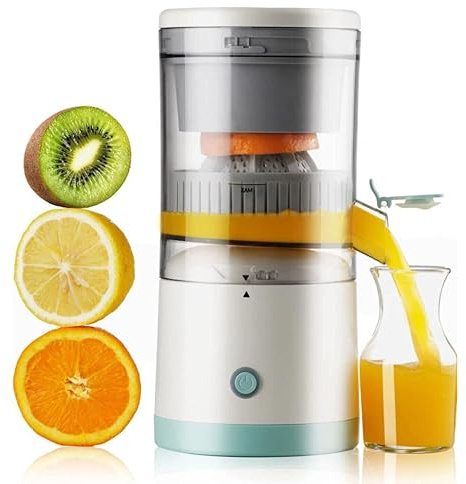 Rechargeable Electric Citrus Juicer – Portable Fruit Juicer Machine with USB Cable, Cordless Orange/Lemon/Grapefruit Squeezer, High Juice Yield, Easy to Clean, Powerful Motor 45W – White