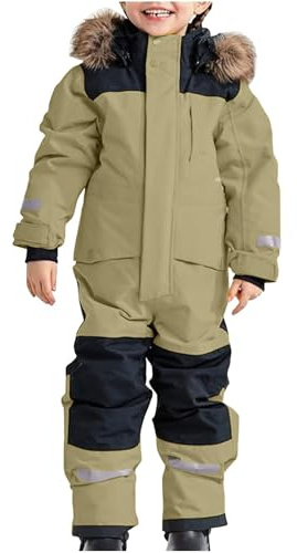 Vattentät vinteroverall för småbarn, skiddräkt, varm och isolerad, snödräkt för pojkar och flickor, utomhuskläder, kaki, 4-5 år