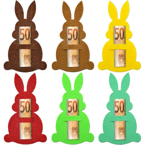CHONGQILAO Regali in Denaro per Pasqua, 6 Pezzi Regalo Coniglietti Pasquali in Feltro, Confezione Regalo per Denaro, Confezionare Regali di Pasqua, Decorazione Pasquale da Regalare per Adulti Bambini