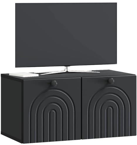vidaXL Mobile Porta TV da Muro Nero 59,5 x 31 x 30 cm, Stoccaggio moderno per il salotto, design rettangolare, mensole da parete, console per media, unità intrattenimento ampia