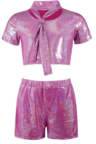 Oyolan Garçon Tenue Disco Jazz Brillante Ensembles Shorts Danse Hip Hop Vêtements De Danse De Rue Ensemble Pièces Pour Danser Ballet