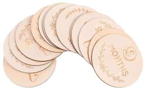 PHENOFICE 14pcs Beige Wooden Monthly Milestone Cards for Photography Props, Growth Photo Commemorative Props, Sturdy Wood Material for Newborn Monthly Photo Sessions