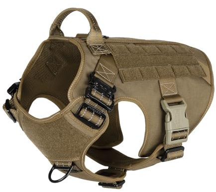 ICEFANG Large Dog Tactical Harness,Military Working Dog Molle Vest,No Pulling Front Clip,Metal Buckle Easy Put On Off (L (28-35 Girth), CB-Molle Half Body)