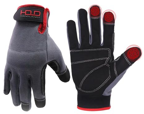 HANDLANDY Mens Work Gloves Touch screen, Synthetic Leather Utility Gloves, Flexible Breathable Fit- Padded Knuckles & Palm (Large)