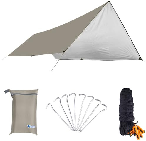 Azarxis Hammock Rain Fly Camping Tarp Canopy Tent Footprint Ground Sheet Picnic Mat, UV Protection and PU 2000mm Waterproof, Lightweight for Camping, Backpacking and Outdoor Adventure (Khaki, L)