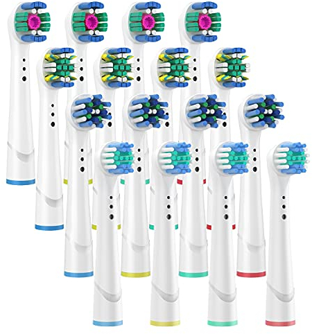 Testine di ricambio per spazzolini elettrici, compatibili con spazzolini elettrici Oral-B; 4 testine Precision, 4 testine Floss, 4 testine Cross e 4 testine sbiancanti; confezione da 16 testine miste