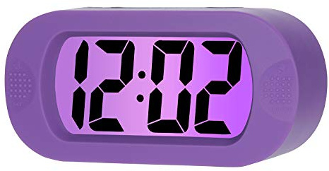 Plumeet Kids Alarm Clock Large Digital LCD Travel Alarm Clocks with Snooze and Night Light - Ascending Sound and Handheld Size - Best Gift for Kids (Purple)