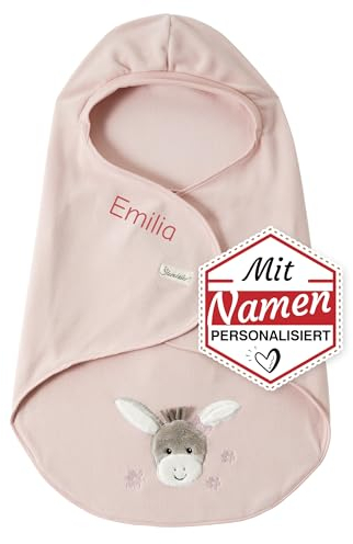 LALALO Sterntaler Emmi Girl Einschlagdecke mit Namen Bestickt für Mädchen, Universal für Babyschale, Autositz, z.B. für Maxi-Cosi, Cybex, Kiddy, Römer, Kinderwagen, Buggy