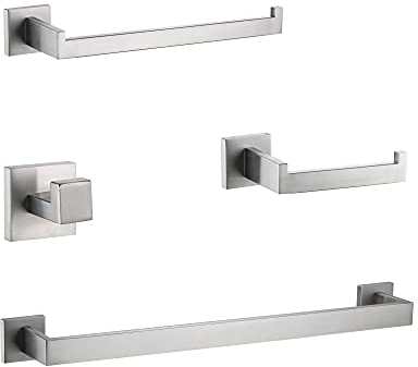 DUFU 4 Pezzi Portasciugamani Set di Accessori di Ferramenta di Bagno di Parete, per Asciugamani, 40cm, Porta Salviette e Carta Igienica, Ganci SUS304 Acciaio Inossidabile Argento Spazzolato