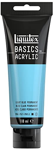 Liquitex 8870051 Basics Acrylfarbe Hellblau Permanent – 118ml Tube, lichtecht, mittlere Viskosität, seidenglänzend, monopigmentiert, Archivqualität