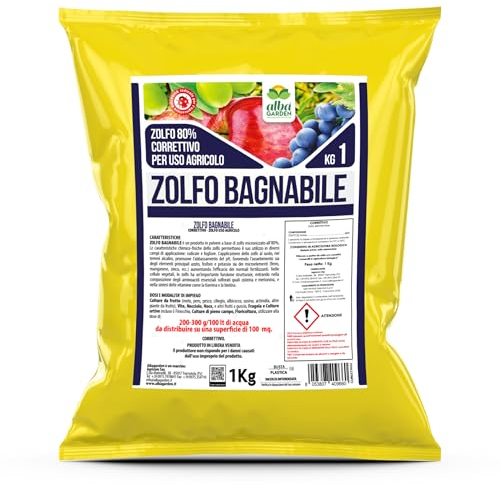 Albagarden - Zolfo in Polvere Bagnabile - Concime Biologico, Effetto Fungicida per Piante - Contro Oidio Mal Bianco Peronospora Ticchiolatura per Vite Olivo Agrumi X 1 kg