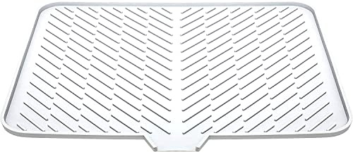 Luxet Silicone Dish Drying Mat with Built-in Drain Lip - Hygienic Drying Pad - Sturdy Compact Easy to Clean Tray Protects Surfaces Prevents Water Build Up - 23 X 17 (White)