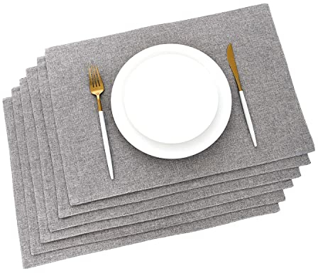 AOKSUNOVA Tischsets Abwaschbar 6er Set Hellgrau Stoff Platzset Platzdeckchen Grau Tisch Untersetzer-Set
