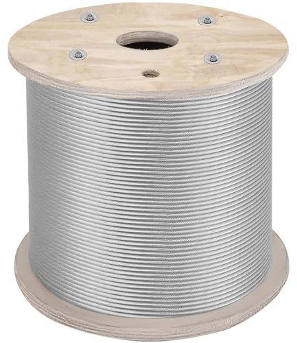 VEVOR Cavo Diametro 6,4 mm in Acciaio Inox Costruzione 7x19 Lunghezza 61 m, Fune Metallica in Acciaio Cavo Intrecciato Resistenza alla Rottura 2900 kg per Balaustre Scala Corrimano Portico Recinzione