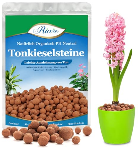 Riare Guijarros de arcilla expandida orgánica para plantas, bolas naturales de leca, ligeras y hidropónicas de arcilla agregada (12 L)