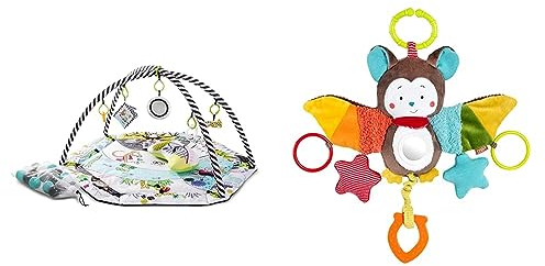 Kinderkraft Spieldecke SMARTPLAY, Erlebnisdecke, Spielmatte mit Spielbogen & Fehn Activity-Spieltier Fledermaus – Baby Motorikspielzeug für Kinderwagen