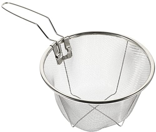 PACKOVE Stainless Steel Frying Basket with Foldable Handle Deep Fry Basket for Quick Oil Drainage and Safe Cooking Suitable for Home and Party Use