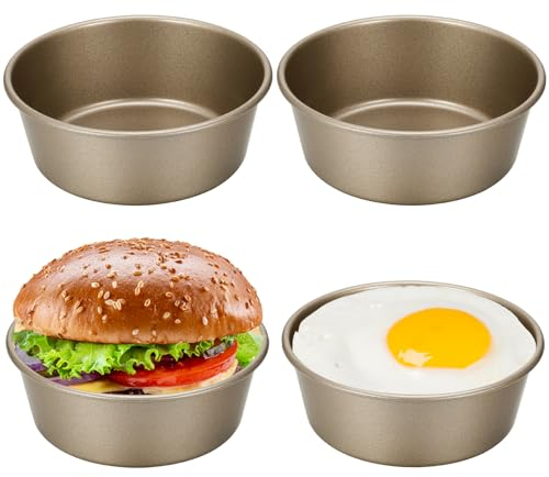 Zuimei 4Pcs Air Fryer Egg Moulds, 4'' Ramekins for Air Fryer, Mini Round Baking Tray Food Grade Carbon Steel Air Fryer for Fried Egg Muffin Sandwiches, Breakfast Household Kitchen Cooking Tool