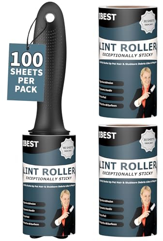 iBest UK Lint Rollers For Pet Hair, Clothes, Carpet | Sticky Flint Fluff Dust Lint Remover | Pack of 3 Reusable Refills (100 Sheets)