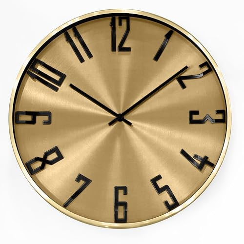 K&L Wall Art Aluminium Wanduhr ohne Tickgeräusche leise Metalluhr für Wohnzimmer Büro minimalistische Metall Uhren (Goldoptik, Ø 30cm)