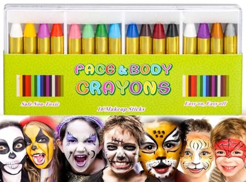 Matite Trucco per Bambini,Colori del Corpo del Viso Matite 16 Pack Viso Body Pittura Face Paint per Halloween Trucco Festa Pasqua Gioca Carnevale Natale