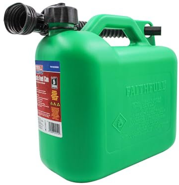 Faithfull 5 Litre Plastic Fuel Can - Green. Complies with: UN/16/1558/23