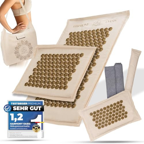 Akupressurmatte XXL mit Kissen-Akupunkturmatte - Premium 5-in-1 Set. Ideal zur Massage und Entspannung für Rücken, Nacken & Füße dank gezielt platzierter Stacheln.