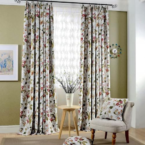Amidoudou 2er-Set Romantische Gardinen Vintage Vorhänge Mit Kräuselband,Klassische Blickdicht Vorhänge Für Schlafzimmer Wohnzimmer (230 x 140 cm)