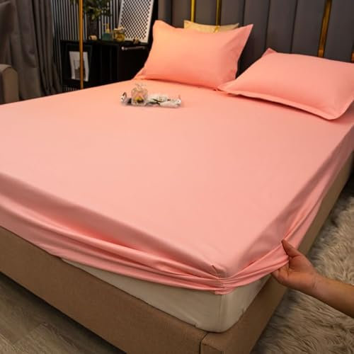 Grewod Spannbettlaken 200 x 220 Boxspringbett Höhe 20 cm, Bambus Spannbetttuch Rosa Einfarbig Spannleintuch
