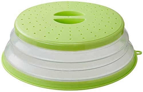 Collapsible Microwave Cover for Food with Grip Handle Microwave Splatter Cover Multi-Functional Microwave Lid Basket Strainer for Fruit Vegetables Kitchen Cooking 10.5 inch (Green)