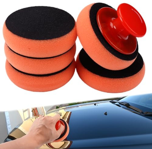 5 Stück 3,5 Zoll Polierschwamm Auto, Mikrofaser Polierschwämme Pads, Handpolierschwamm Auto mit Griff, Auto Polierpads für Auto-Reinigung, Polieren, Kratzfreies Design, Multi-Funktions-Autopflege-Set