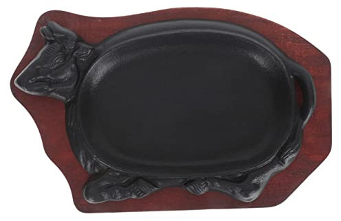 Mikinona 1 Set padella per bistecche in ghisa Piatto padella per grigliare Pescare bistecchiera piastra per bistecca antiaderente griglie teppanyaki Di legno Black