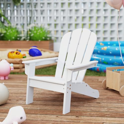 GYMAX Sedia Adirondack per Bambini da Giardino, Sedia per il Tempo Libero in HDPE con Ampio Sedile, Schienale e Braccioli, Angolo di Elevazione di 105°, Poltrona Esterno per Bambini 3-8 Anni (Bianco)