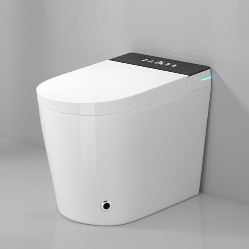 WinZo 23 Compact Smart Toilet with Bidet Seat Built-in For Small Bathroom, Auto Flush, LED Night Light,Heated Bidet with Warm Air Drying (White with Black Panel)