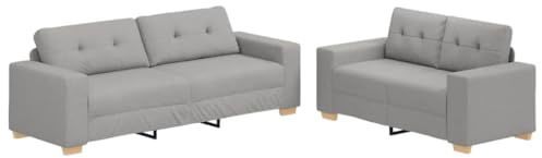 vidaXL Canapé 2 pcs Gris Tissu en Lin mélangé, Canapé en Lin Confortable et résistant, Salon Moderne, Ensemble Familial, 2 canapés 3 Places, Tissu Respirant