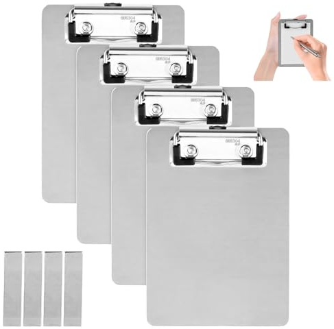 LDHHYH 4 stycken metallklämbrädor A6, magnetiska klämbrädor A6 med metallklämma och magnetiska remsor, silvermetallklämbräda för skola, hem, kontor