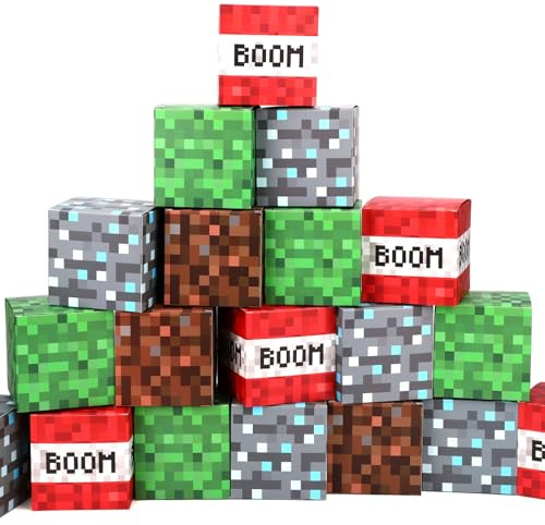 Csoisoy 24st Pixel Party Presentaskar, 4 Stilar Spel Godisboxar för Födelsedag Pixel Speltema Festtillbehör